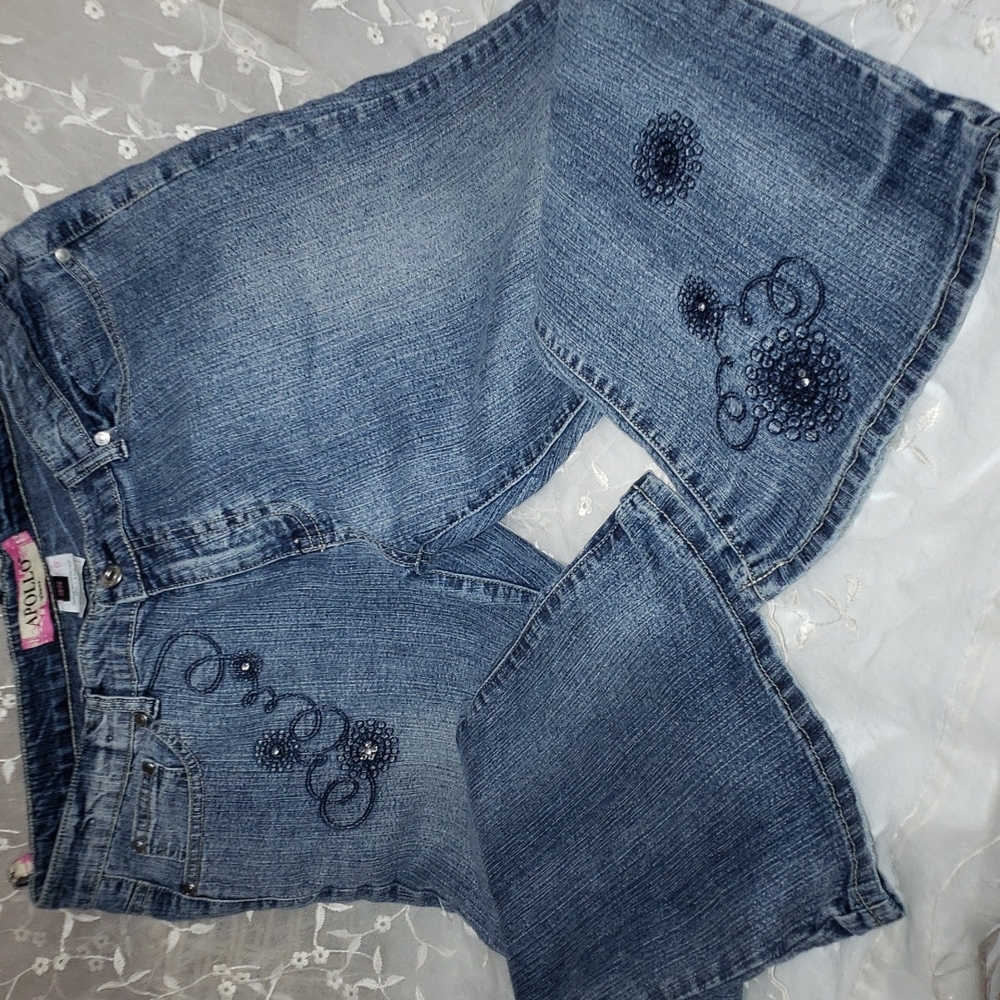 Apollo Women's  Jeans,with embroidery And Flare Leg.